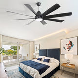 72 Inch Large Ceiling Fans with Lights and Remote Control 6 Wind Speed DC Motor Black for Living W934P230674