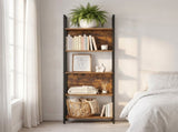 5-Tier Industrial Bookshelf, Slim Storage Bookcase with Steel Frame, Rustic Brown and Black 37752428