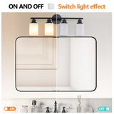 Modern 4-Light Vanity Bathroom Mirror Light, Frosted White Glass with Black Iron Frame, Contemporary W1340P206693