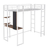 ZNTS Twin Metal Loft Bed with 2 Shelves and one Desk ,WHITE 65092120