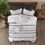 Cotton Printed Comforter Set with Trims Black/White Full/Queen B03596416