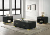 ZNTS 1pc Contemporary Coffee Table Storage Drawers Black Gold Finish Metal Pull Knob Living Room Wooden B011P245404