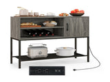 Rustic Brown Sideboard with 2 AC Outlets & 2 USB Ports, Charging Buffet Cabinet with Wine Rack- Gray 92583054