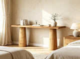 63" Farmhouse Wood Console Table Cylindrical Leg Design 09187461