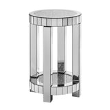 ZNTS Mirror round table with crystal inlay, 2-layer modern small sofa table with storage space, silver W1005P189336