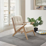 Modern Tufted Back Accent Chair 1pc Sand-hued Fabric Upholstery Antique Finish Solid Rubberwood B011P182500