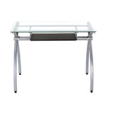 ZNTS Techni Mobili Contempo Clear Glass Top Computer Desk with Pull Out Keyboard Panel, Clear RTA-00397B-GLS