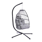 ZNTS Outdoor Patio Wicker Folding Hanging Chair,Rattan Swing Hammock Egg Chair With Cushion And Pillow W41940789