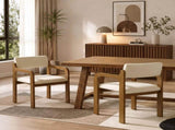 Modern Rubber Wood Dining Chairs, Upholstered Fabric Armchairs,Walnut wood Beige fabric N768P489276W