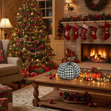 2PCS Set Christmas Pumpkin Decoration 7x7x6.7" Fabric Black & White Plaid Pumpkins, Perfect for 66644802