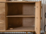 59.44" Light Wood Sideboard Buffet - 3-Drawer 2-Door Storage Cabinet with Geometric Relief Fronts, W3158P307446