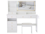41" Large Size Left Drawer Desktop Vanity TableCushioned Stool Dresser Set, 2 AC2 USB Power W936P230830