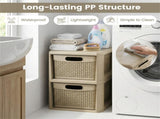 2-Drawer PP Storage Organizer Wicker Style Narrow Cabinet for Home Office 09536706