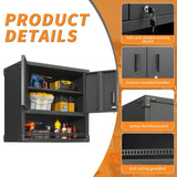 ZNTS Metal Wall-Mounted Tool Storage Cabinet with Locking Door and 1 Shelf 1 Opened Drawer for Garage 04205026