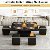 U-Can Lift-Top Coffee Table 4 Storage Stools, Modern Space Saving Center Table N724P292506B