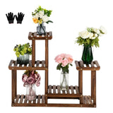 4-Story 7-Seat Indoor And Outdoor Multi-Function Carbonized Wood Plant Stand 80504556