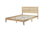 Queen Size Rubber Wooden, Solid Wooden Bed with Rattan Headboard, Enhanced by Support Feet,Oak White W504P184305
