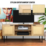 ZNTS Wooden Stand fors up to 65 Inches,with 2 Rattan Decorated Doors and 2 Open Shelves,Living Room W167382607