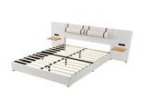 Queen Size Upholstered Platform Bed, Two Outlets and USB Charging Ports on Both Sides, Two Bedside 25985797