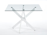 Dining Table with cross metal leg and tempered glass,Modern Space Saving Kitchen Table for Living W234P311858