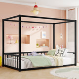 Twin size sunshade floor bed, iron double-size bed frame, modern low-profile double-size bed, W1858P282499