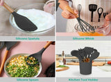 11Pcs Silicone Cooking Utensil Set Heat Resist Wooden Handle Silicone Spatula Ladle Spaghetti Server 44027045
