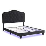 Upholstered Bed Button Tufted with Curve Design - Strong Wood Slat Support - Easy Assembly - Black W2297P268385