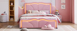 Full Size Upholstered Platform Bed with Curve Shaped and Height-adjustbale Headboard,LED Light WF323749AAH
