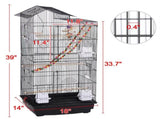 39"H Metal Bird Cage Large Roof Top Huge House for Small Birds, Black 26832510