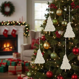 6PCS Set Christmas Tree Ornaments 4.3x7.5" Fringe Tassels Tree Shaped Hanging Decor Holiday Assorted 42253158