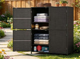 Outdoor PE Rattan Storage Cabinet with Adjustable Shelves, Anti-Tip Garden Tool Storage Shed for 42458503