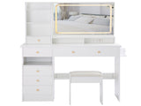41" Large Size Left Drawer Desktop Vanity TableCushioned Stool Dresser Set, 2 AC2 USB Power W936P230830