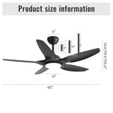 ZNTS 48 Inch Indoor Ceiling Fan With 5 Black ABS Blades Remote Control Reversible DC Motor For Living W882P195915