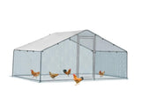 2*2*2m/6.5x6.5x6.5ft Silver Chicken Coop with Pointed Roof, 180g PE Rain Cloth, Metal Chicken and 69924344