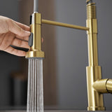 Kitchen Faucet with Pull Down Sprayer Brushed Gold Stainless Steel Single Handle Pull Out Spring W1932P224874