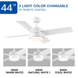 44 In Intergrated LED Ceiling Fan Lighting with White ABS Blade W1367P182803