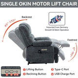 23" Seat Width and High Back Large Size Beige Chenille Power Lift Recliner Chair with 8-Point W1803P263643