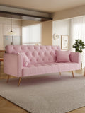 71 inch convertible love seat sofa, American retro pink velvet, suitable for small living room, W165880948