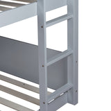 Twin Over Twin House Floor Bed with Headboards, Footboards and Guardrails, Ladder, Rubber Wood W504P227934