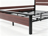 Full Size Metal Wood Platform Bed Frame, 3-Panel Reddish Brown Wood Grain Headboard with LED Light & 84757883