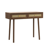 ZNTS Bohemian Table, 2 Natural Rattan drawers in Walnut B064P191195