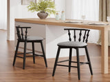 Doria Indoor Wooden Barstool, Black Finish With Grey Upholstery, Set of 2 N775P299416B