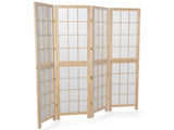 5.41ft 4-Panel Room Divider Painted Natural Wood Finish, Split-Section 97793982