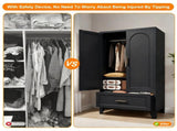 60" Tall Metal Wardrobe Cabinet with 1 Drawer and Hanging Rod, 2 Doors Wardrobe Closet with Shelf 12107111