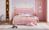 Full Size Upholstered Platform Bed with Curve Shaped and Height-adjustbale Headboard,LED Light WF323749AAH