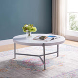 Essential Round Coffee Table - White and Silver Metal Legs B107131428