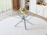 37.8" Round Tempered Glass Bar Table with Silver Metal Cross Legs 84945836