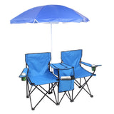 ZNTS Portable Outdoor 2-Seat Folding Chair with Removable Sun Umbrella Blue 64234063