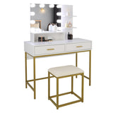 ZNTS Large Vanity Set with 10 LED Bulbs, Makeup Table with Cushioned Stool, 3 Storage Shelves 2 Drawers, 23103945