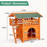 ZNTS 2-Story Wooden Feral Cat House Outdoor Indoor Kitty Houses with Door & Stairs & Weatherproof Roof, 60939221